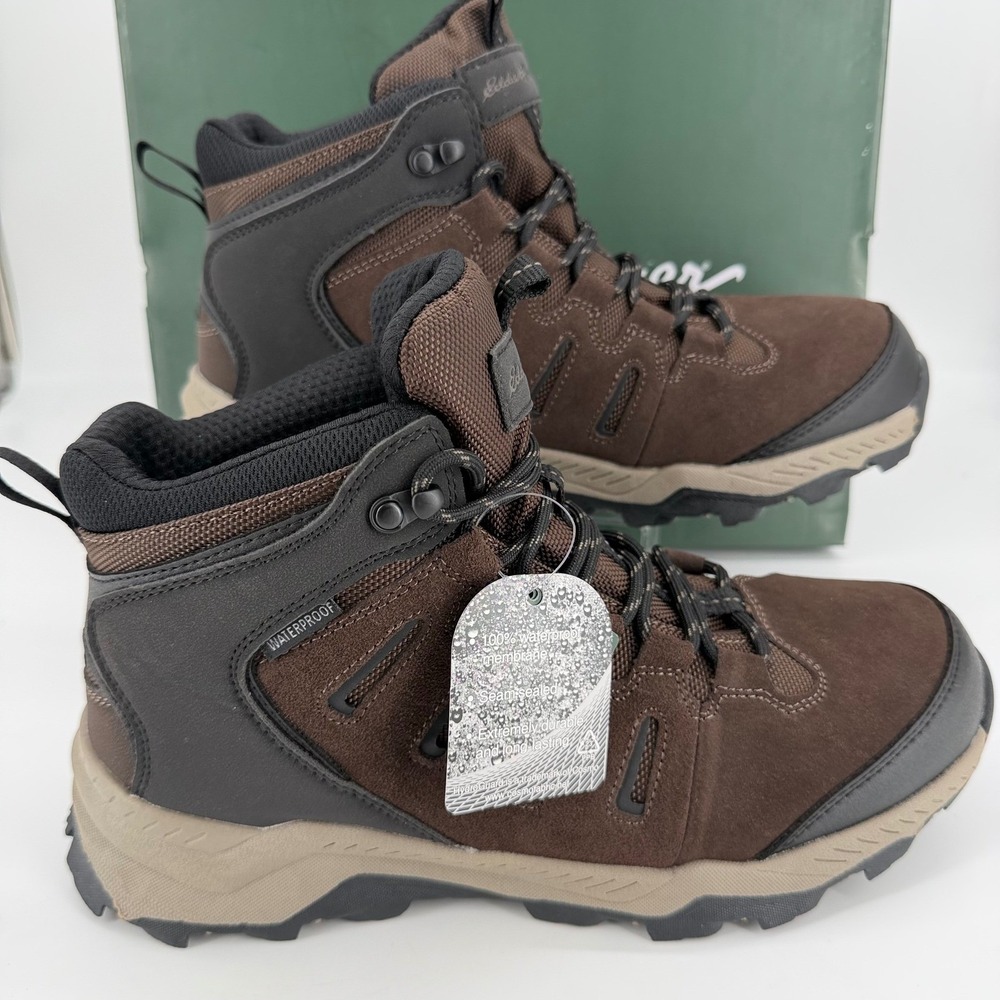 Eddie Bauer Crowden Mens Waterproof Hiking Boots Dark Brown Leather 10.5 NIB